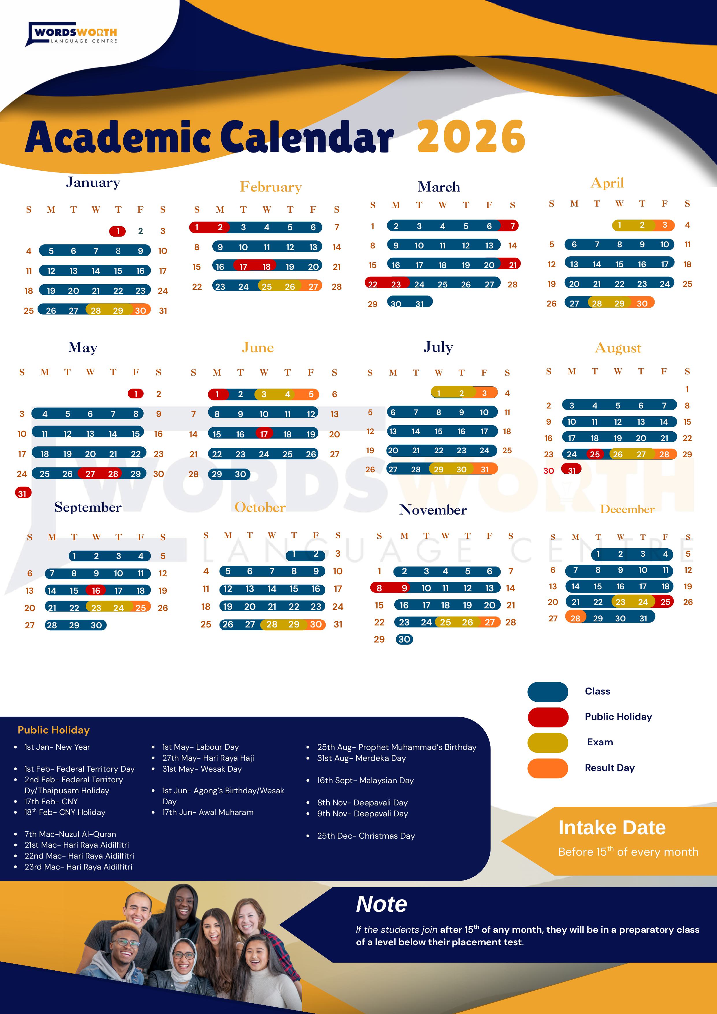 Fee & Calendar | Wordsworth Language Centre